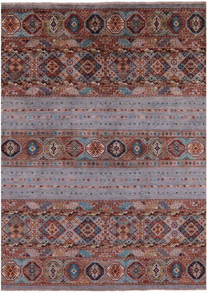 Grey Khorjin Persian Gabbeh Hand Knotted Wool Rug - 5' 9" X 8' 0" - Golden Nile