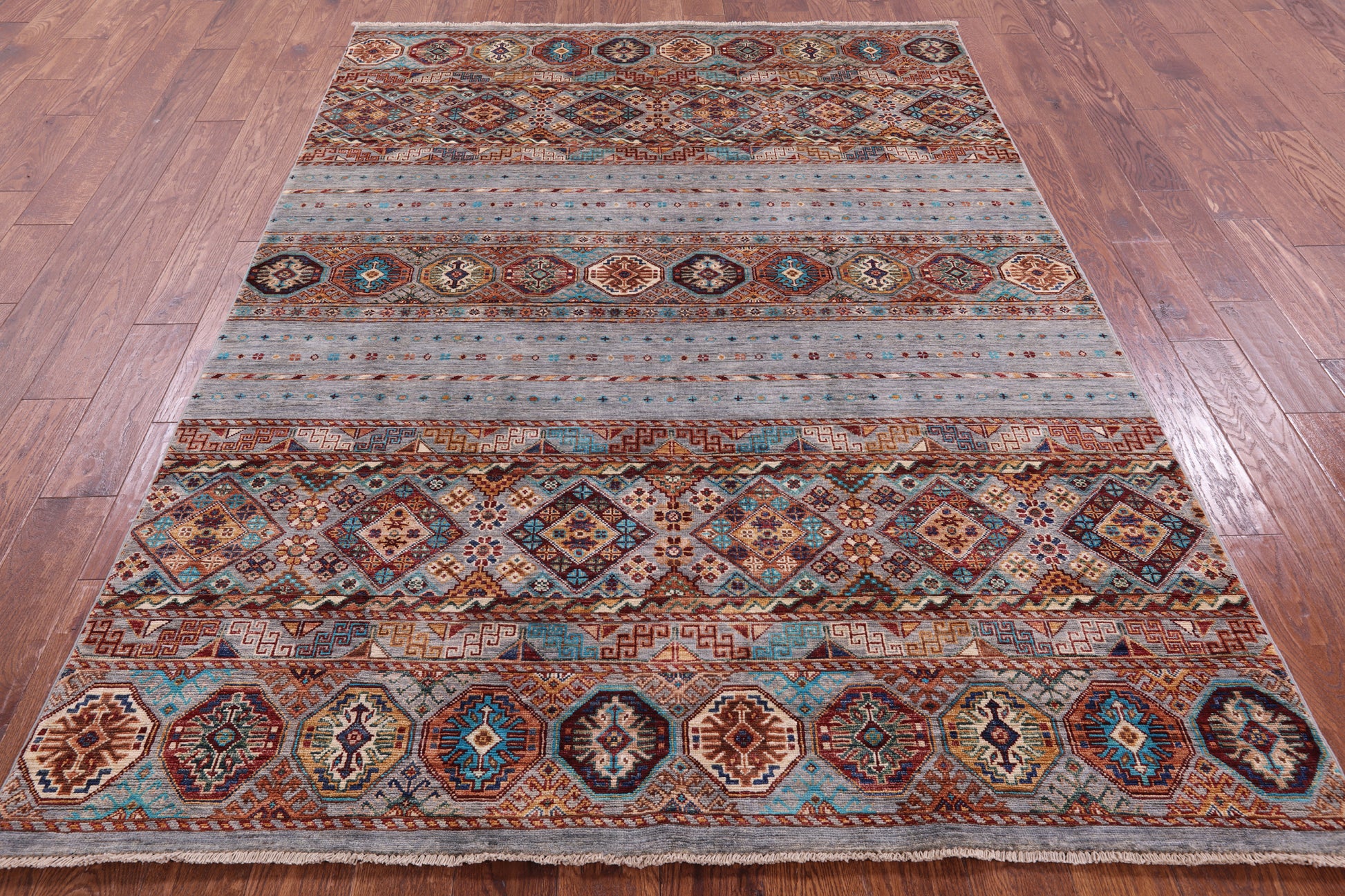 Grey Khorjin Persian Gabbeh Hand Knotted Wool Rug - 5' 9" X 8' 0" - Golden Nile