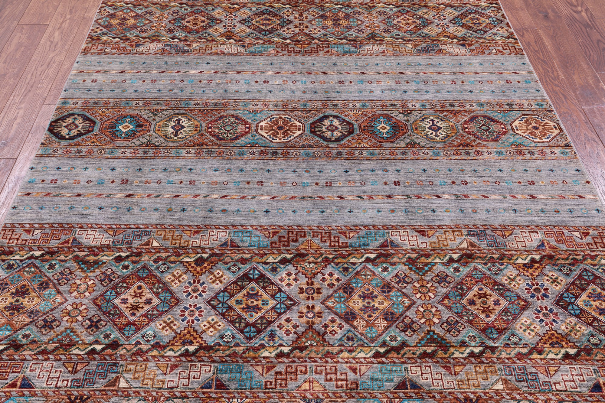 Grey Khorjin Persian Gabbeh Hand Knotted Wool Rug - 5' 9" X 8' 0" - Golden Nile