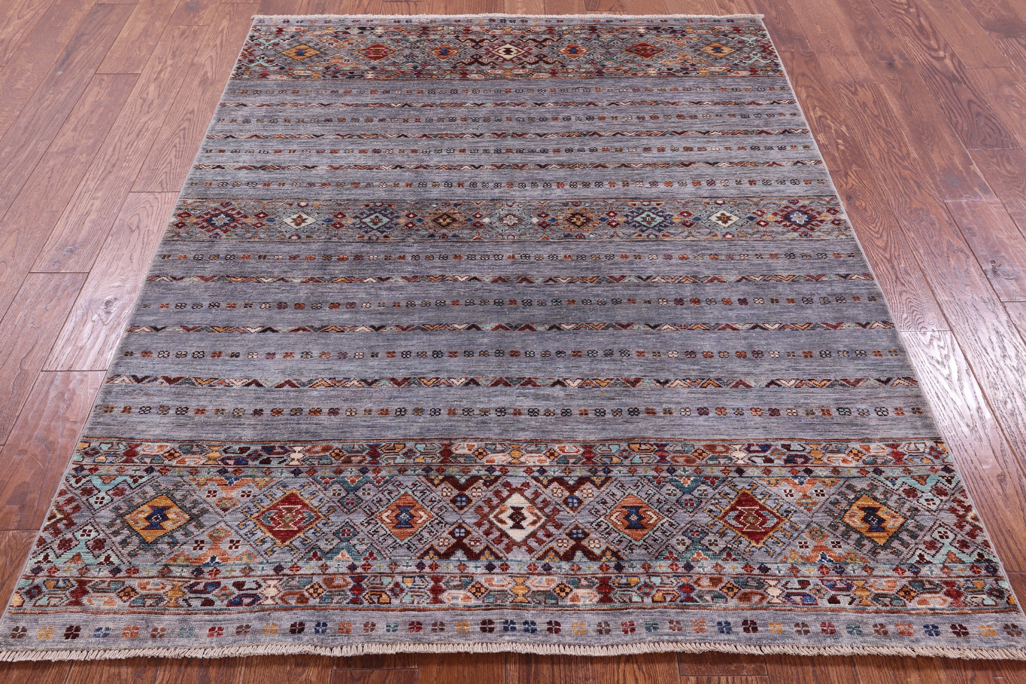 Grey Khorjin Persian Gabbeh Handmade Wool Rug - 5' 1" X 6' 6" - Golden Nile