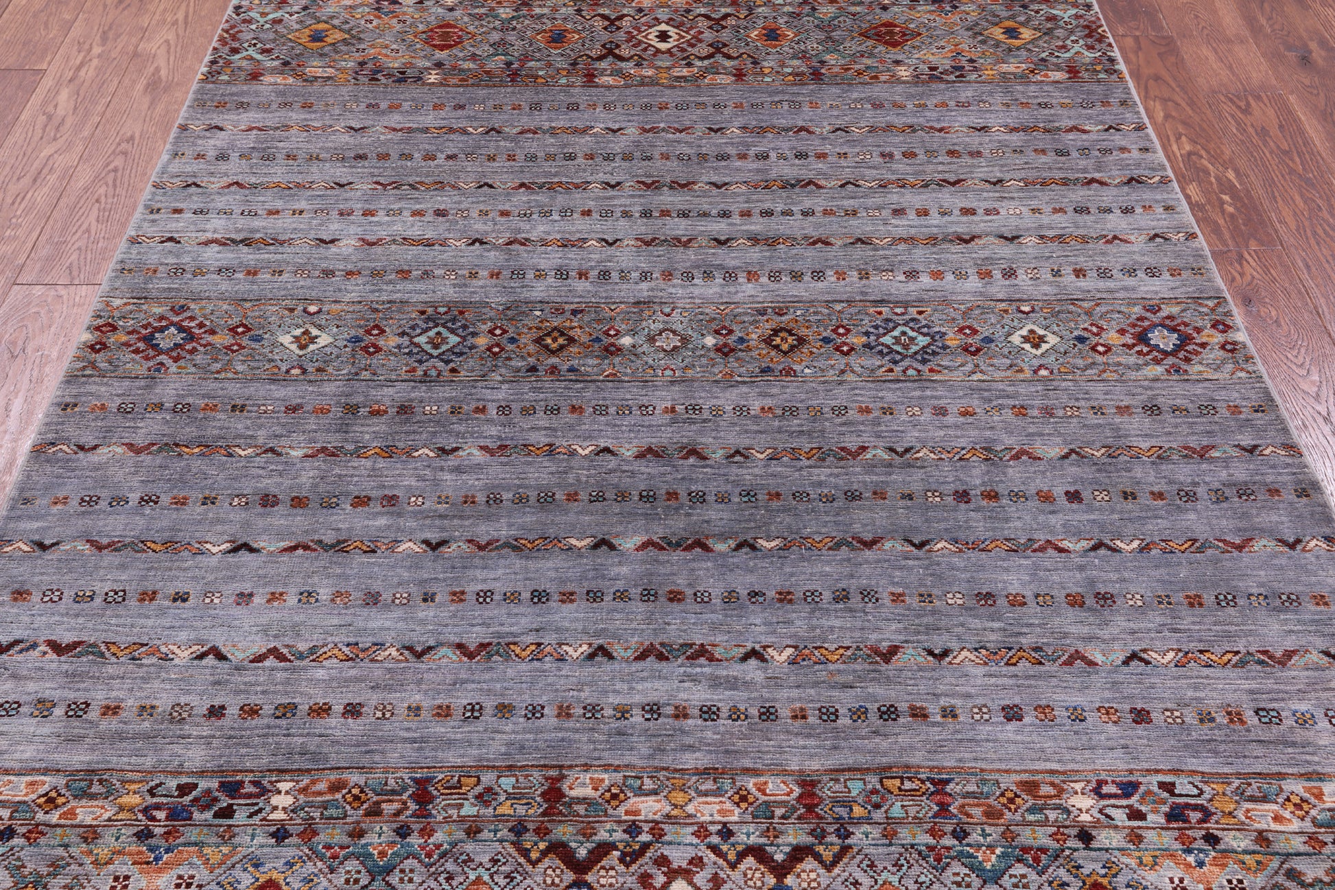 Grey Khorjin Persian Gabbeh Handmade Wool Rug - 5' 1" X 6' 6" - Golden Nile