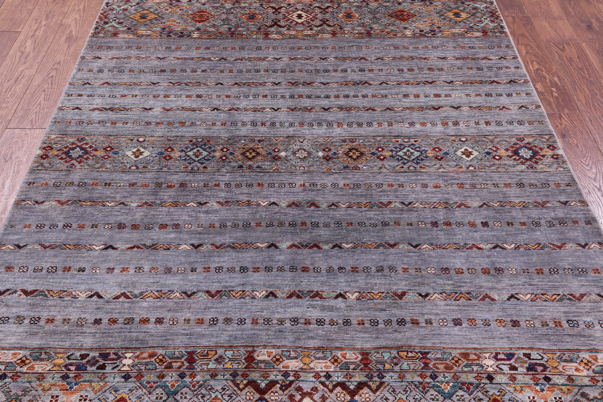 Grey Khorjin Persian Gabbeh Handmade Wool Rug - 5' 1" X 6' 6" - Golden Nile