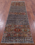 Grey Khorjin Persian Gabbeh Hand Knotted Wool Runner Rug - 2' 7" X 8' 4" - Golden Nile