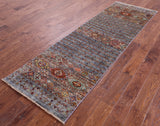Grey Khorjin Persian Gabbeh Hand Knotted Wool Runner Rug - 2' 7" X 8' 4" - Golden Nile