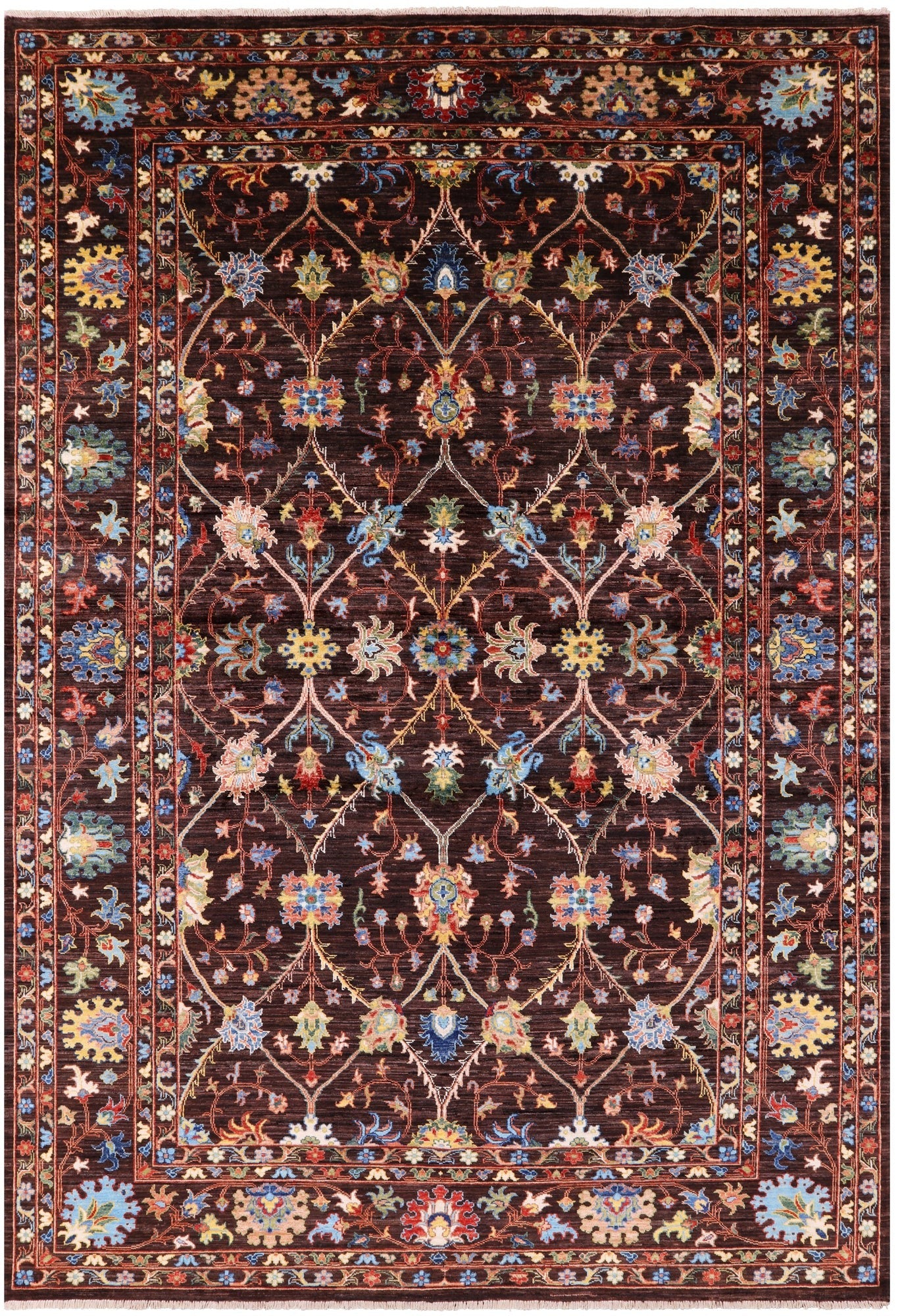 Brown Peshawar Hand Knotted Wool Rug - 6' 8" X 9' 11" - Golden Nile