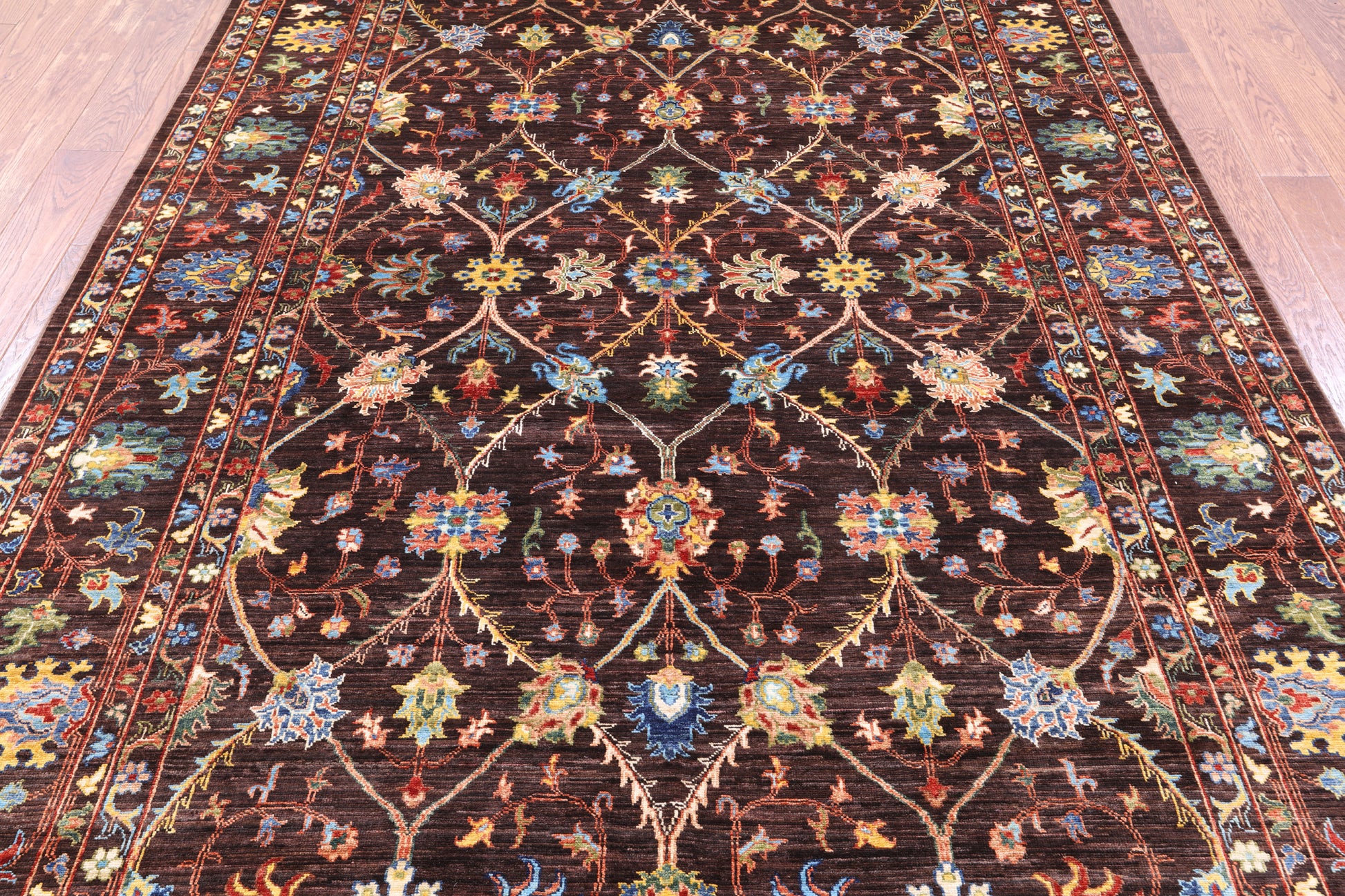 Brown Peshawar Hand Knotted Wool Rug - 6' 8" X 9' 11" - Golden Nile