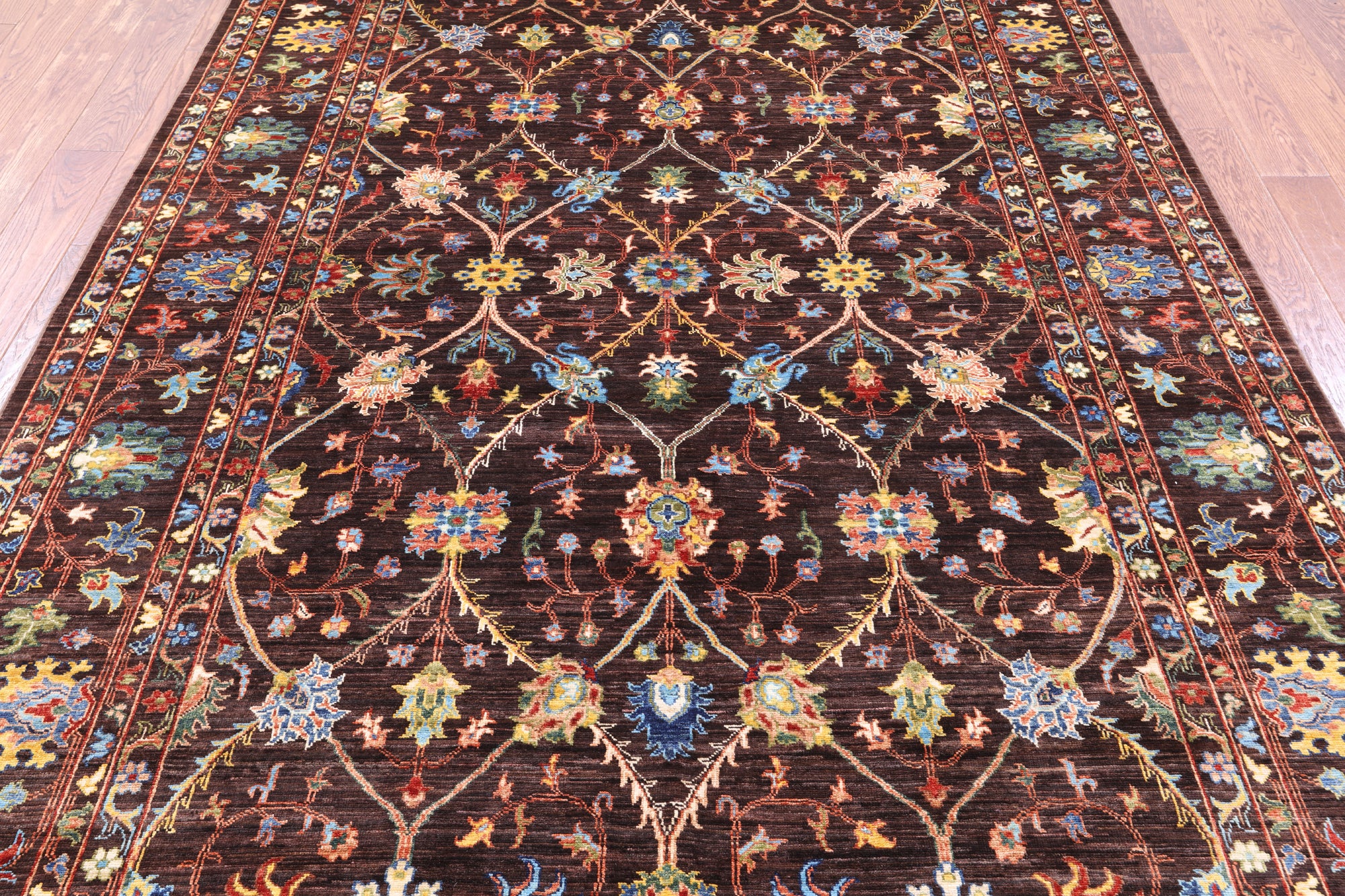 Brown Peshawar Hand Knotted Wool Rug - 6' 8" X 9' 11" - Golden Nile