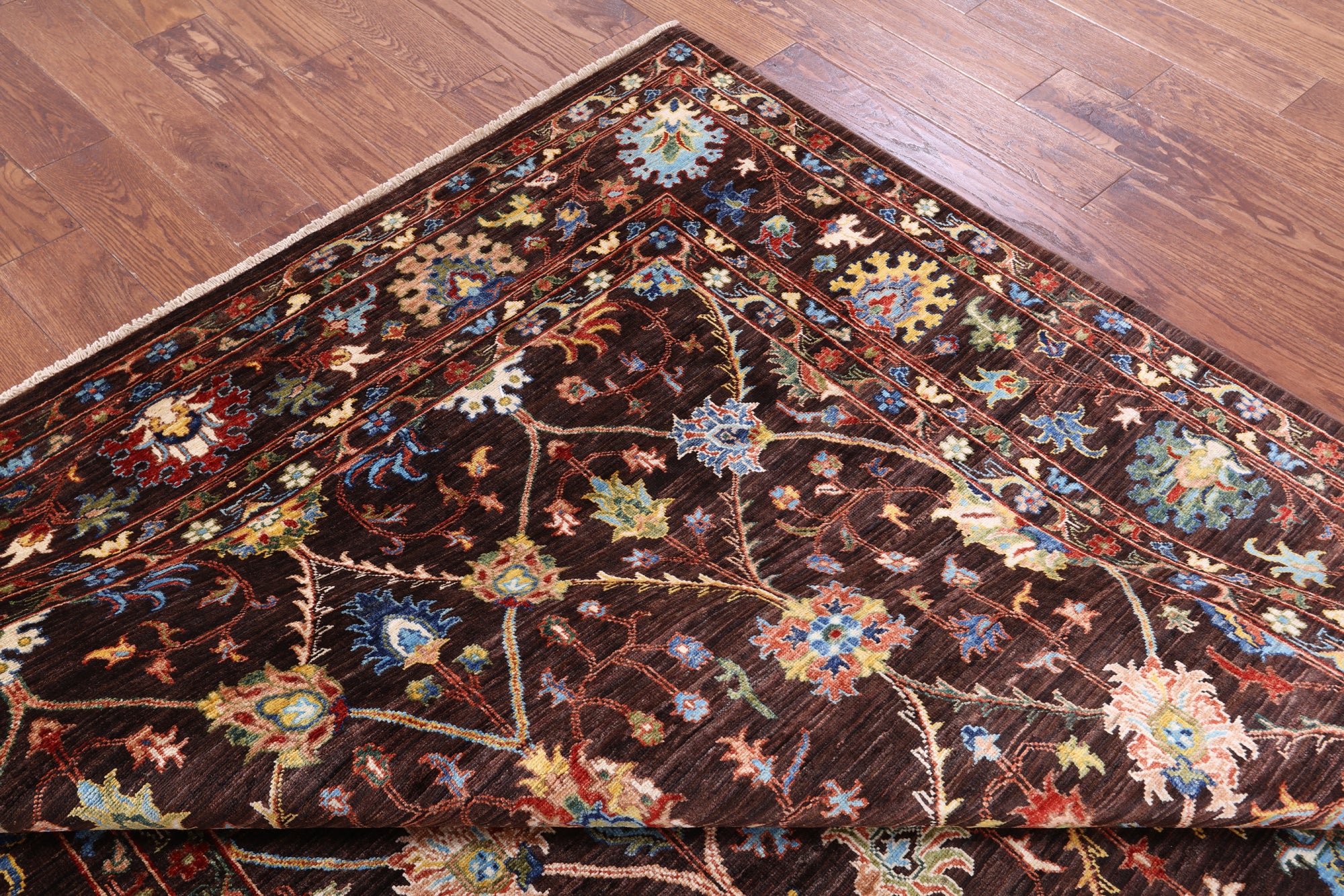 Brown Peshawar Hand Knotted Wool Rug - 6' 8" X 9' 11" - Golden Nile