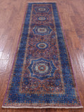 Purple Geometric Persian Mamluk Hand Knotted Wool Runner Rug - 2' 9" X 9' 9" - Golden Nile