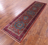 Red Geometric Persian Mamluk Hand Knotted Wool Runner Rug - 2' 9" X 9' 6" - Golden Nile