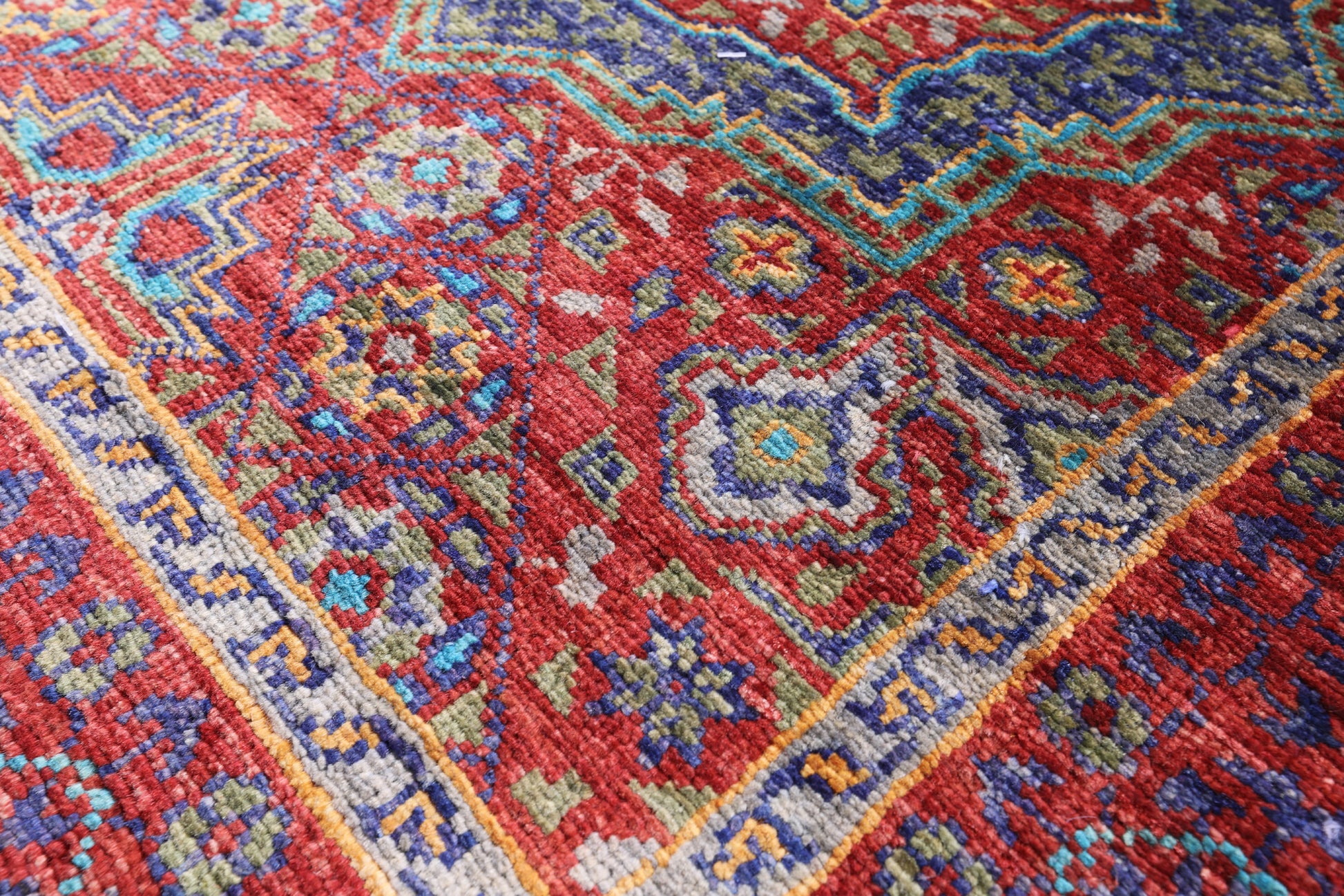 Red Geometric Persian Mamluk Hand Knotted Wool Runner Rug - 2' 9" X 9' 6" - Golden Nile
