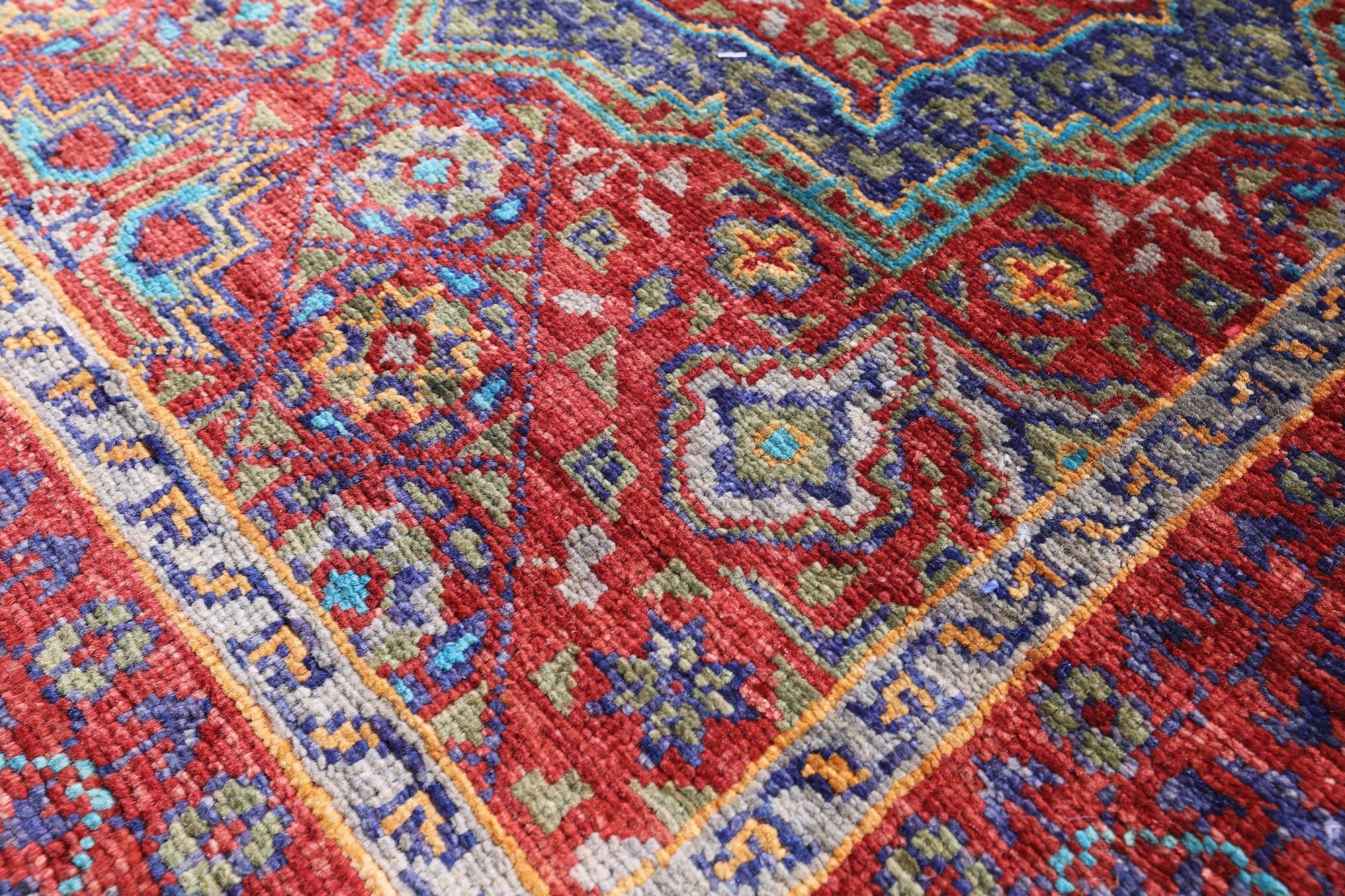 Red Geometric Persian Mamluk Hand Knotted Wool Runner Rug - 2' 9" X 9' 6" - Golden Nile