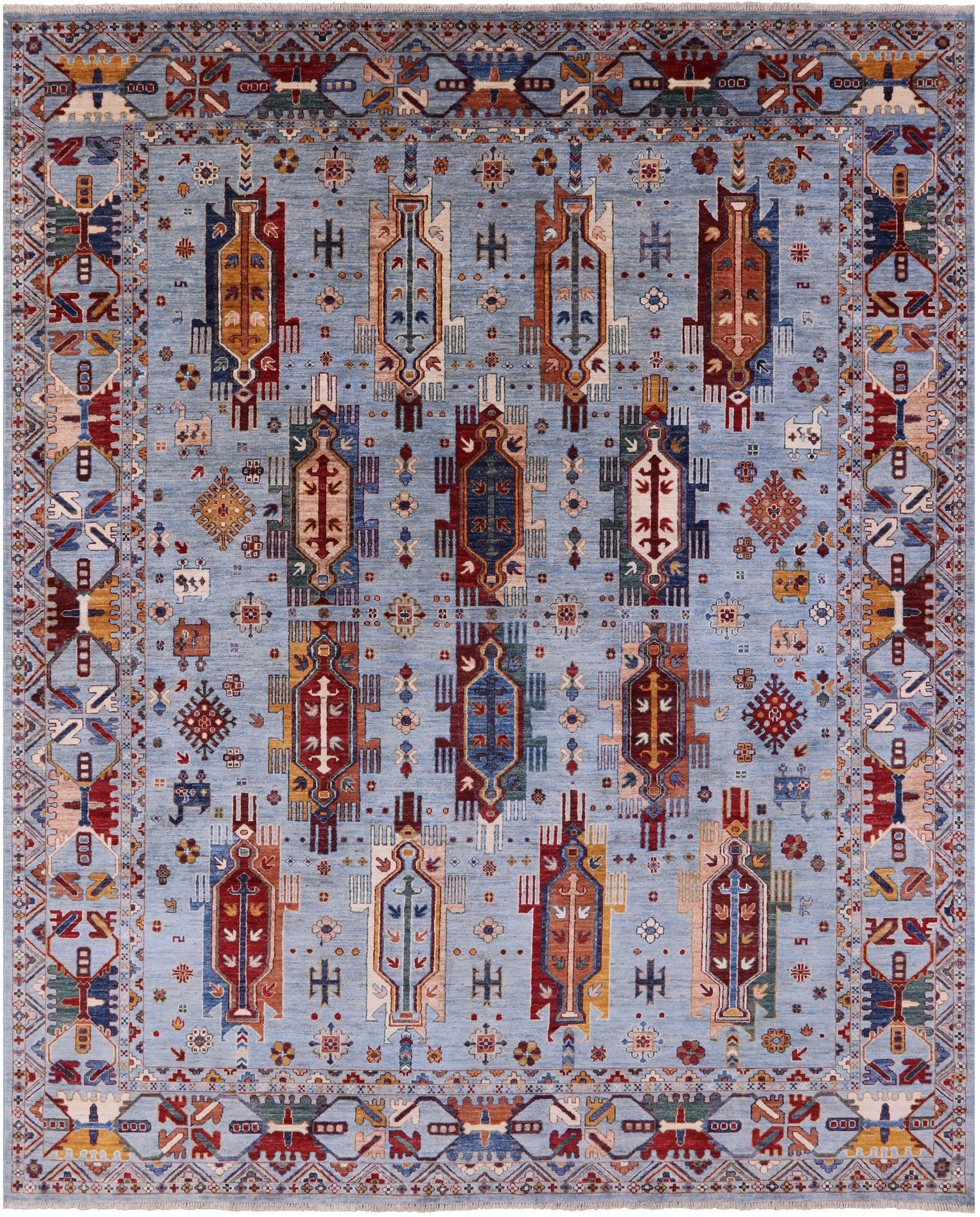 Blue Persian Fine Serapi Hand Knotted Wool Rug - 8' 1" X 10' 1" - Golden Nile