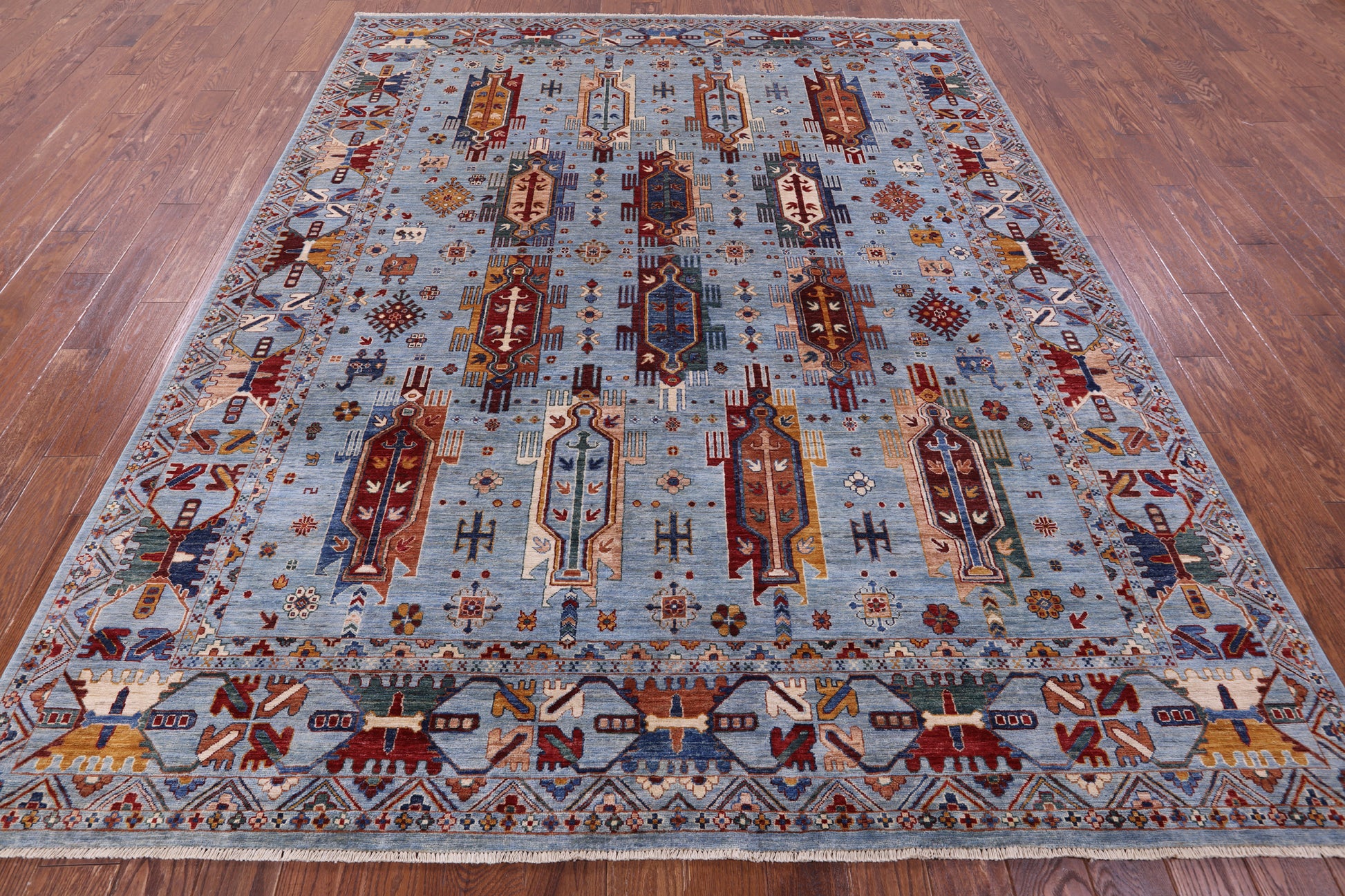 Blue Persian Fine Serapi Hand Knotted Wool Rug - 8' 1" X 10' 1" - Golden Nile