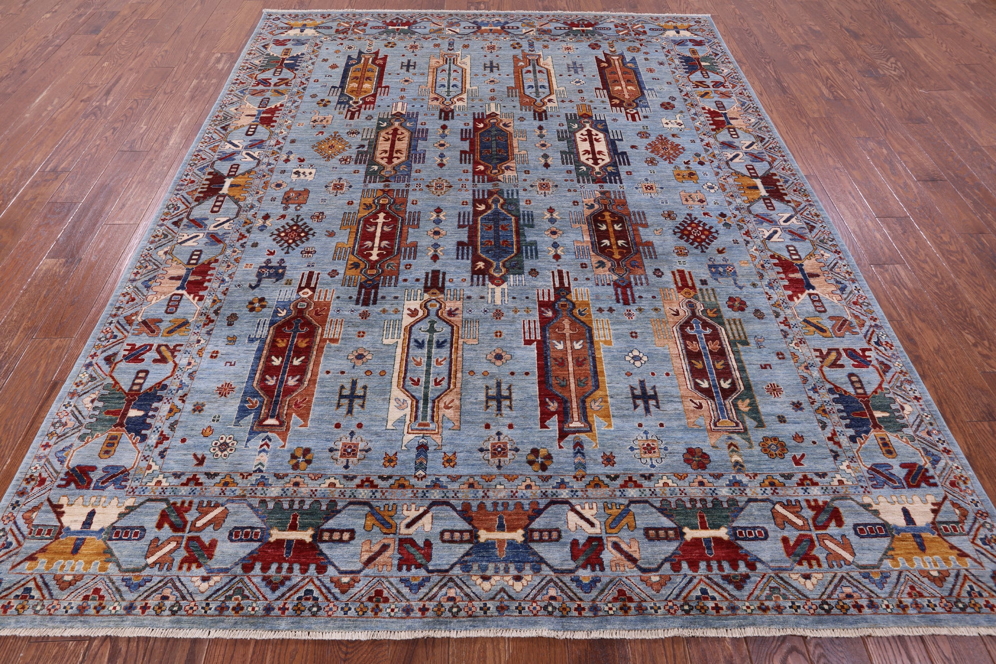 Blue Persian Fine Serapi Hand Knotted Wool Rug - 8' 1" X 10' 1" - Golden Nile