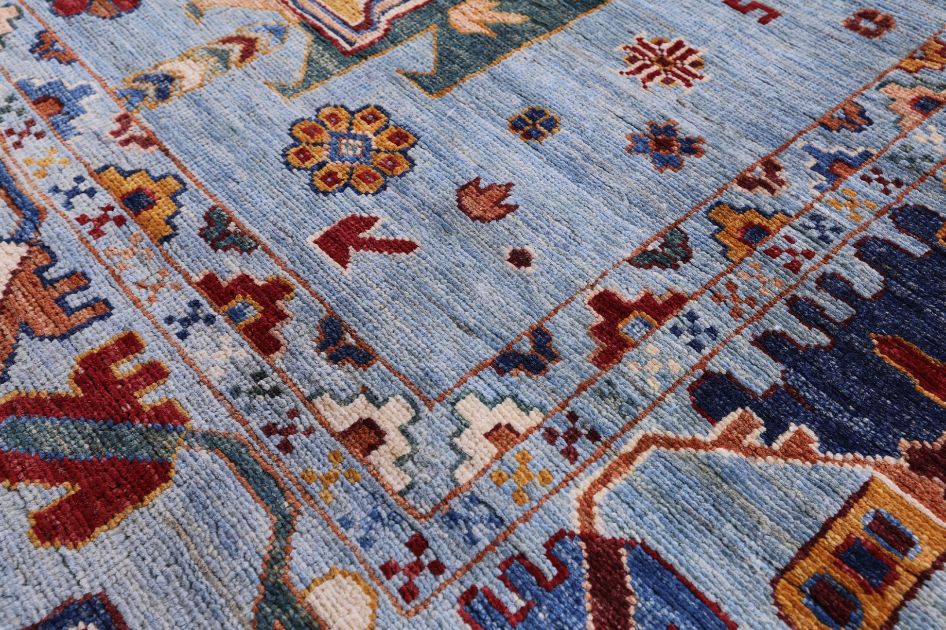 Blue Persian Fine Serapi Hand Knotted Wool Rug - 8' 1" X 10' 1" - Golden Nile