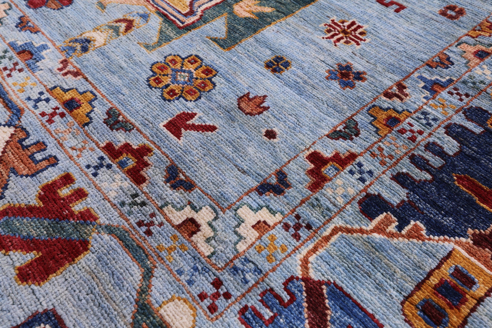 Blue Persian Fine Serapi Hand Knotted Wool Rug - 8' 1" X 10' 1" - Golden Nile
