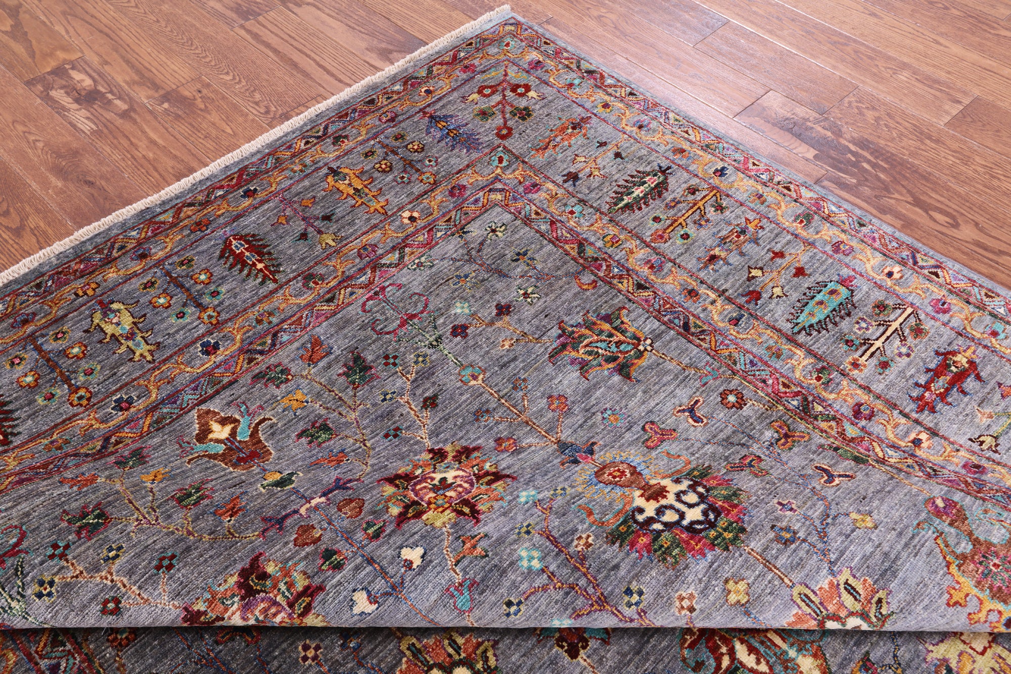 Grey Peshawar Hand Knotted Wool Rug - 6' 8" X 9' 11" - Golden Nile