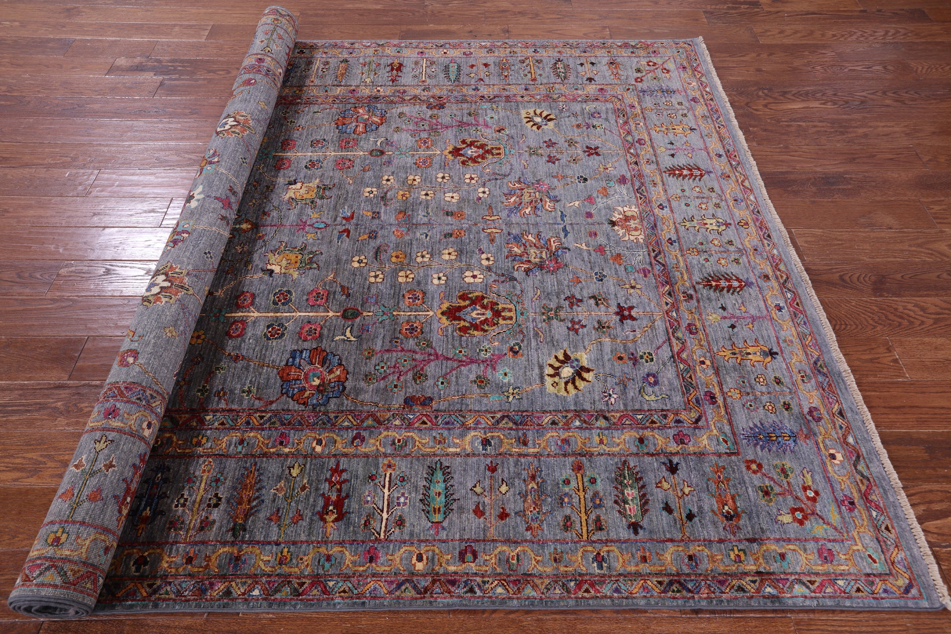 Grey Peshawar Hand Knotted Wool Rug - 6' 8" X 9' 11" - Golden Nile