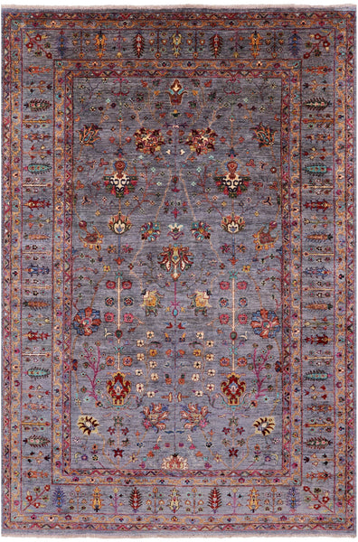 Grey Peshawar Hand Knotted Wool Rug - 6' 8" X 9' 11" - Golden Nile