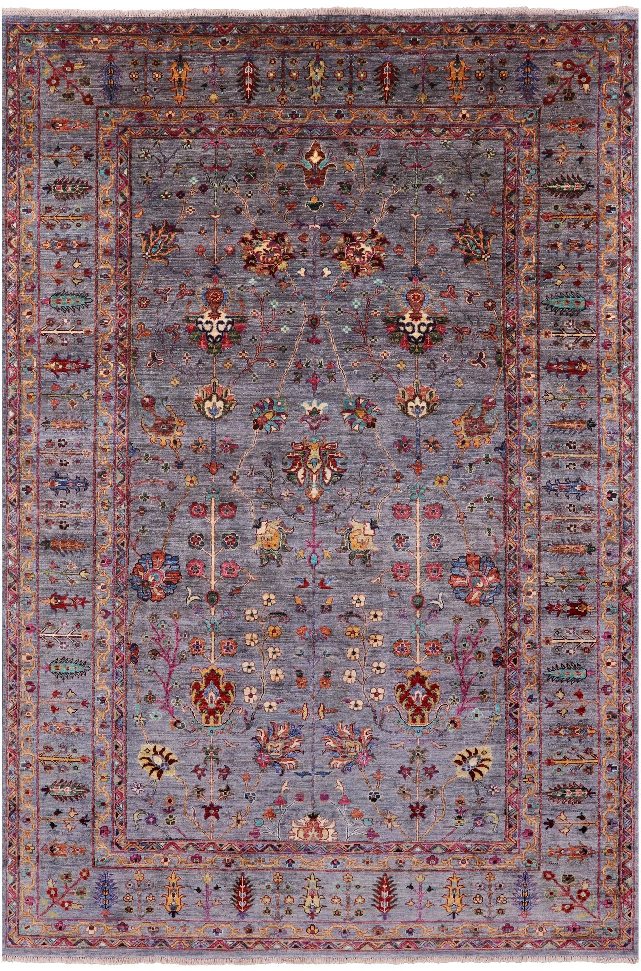 Grey Peshawar Hand Knotted Wool Rug - 6' 8" X 9' 11" - Golden Nile