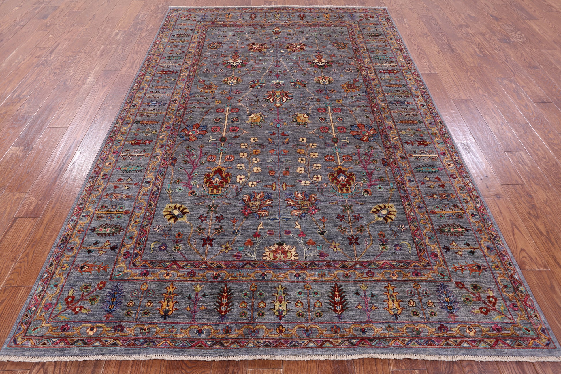 Grey Peshawar Hand Knotted Wool Rug - 6' 8" X 9' 11" - Golden Nile