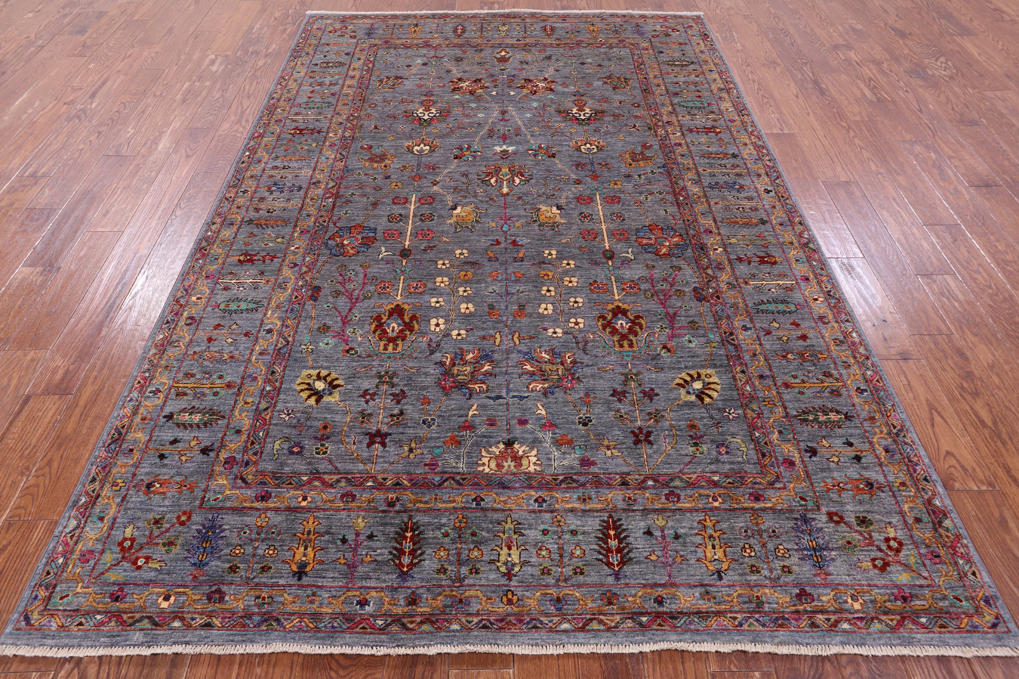 Grey Peshawar Hand Knotted Wool Rug - 6' 8" X 9' 11" - Golden Nile
