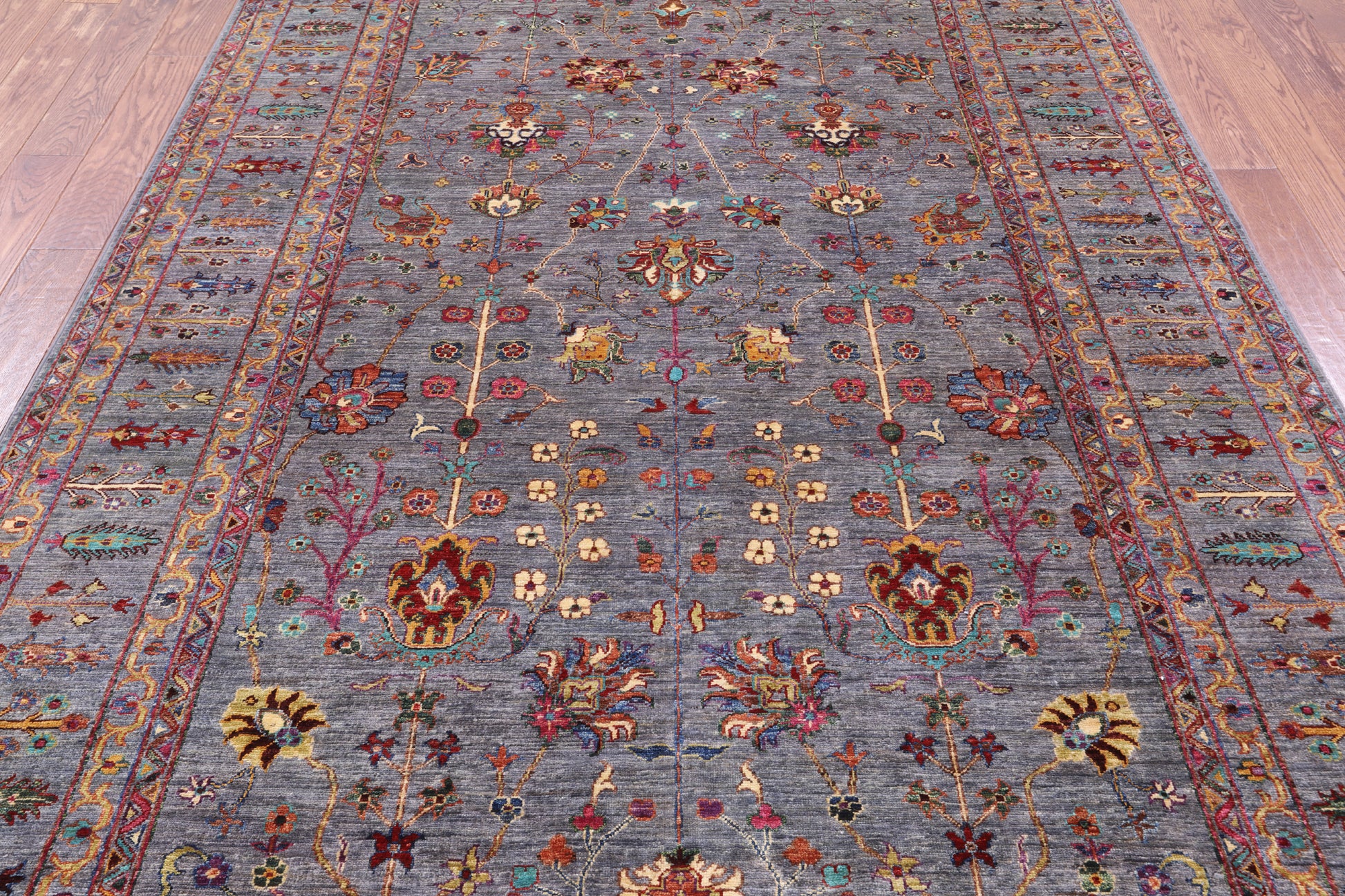 Grey Peshawar Hand Knotted Wool Rug - 6' 8" X 9' 11" - Golden Nile