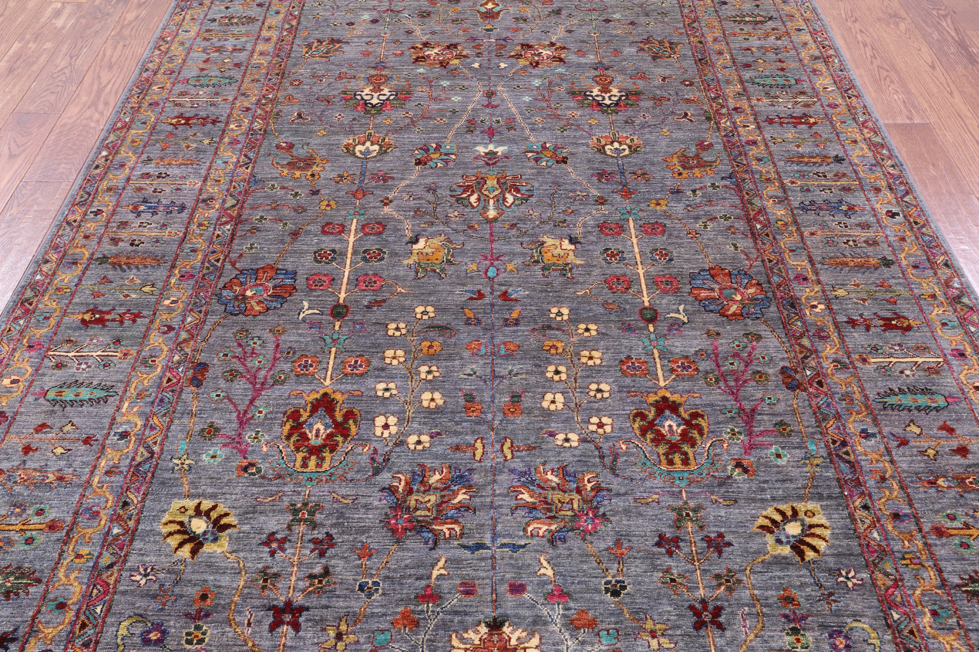 Grey Peshawar Hand Knotted Wool Rug - 6' 8" X 9' 11" - Golden Nile