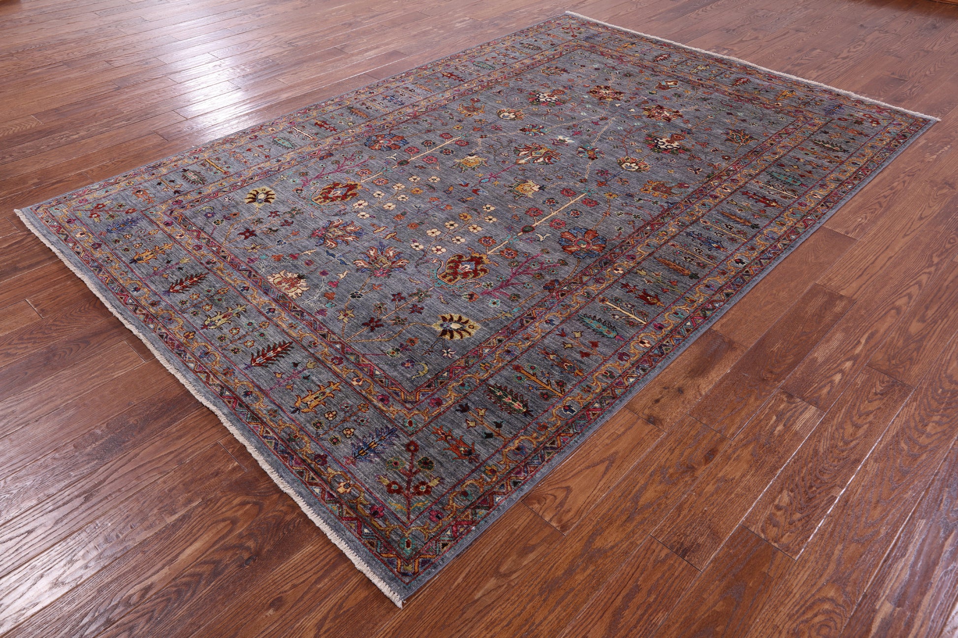 Grey Peshawar Hand Knotted Wool Rug - 6' 8" X 9' 11" - Golden Nile