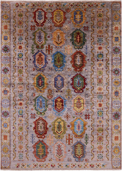 Tribal Persian Hand Knotted Wool Rug - 5' 0" X 6' 11" - Golden Nile
