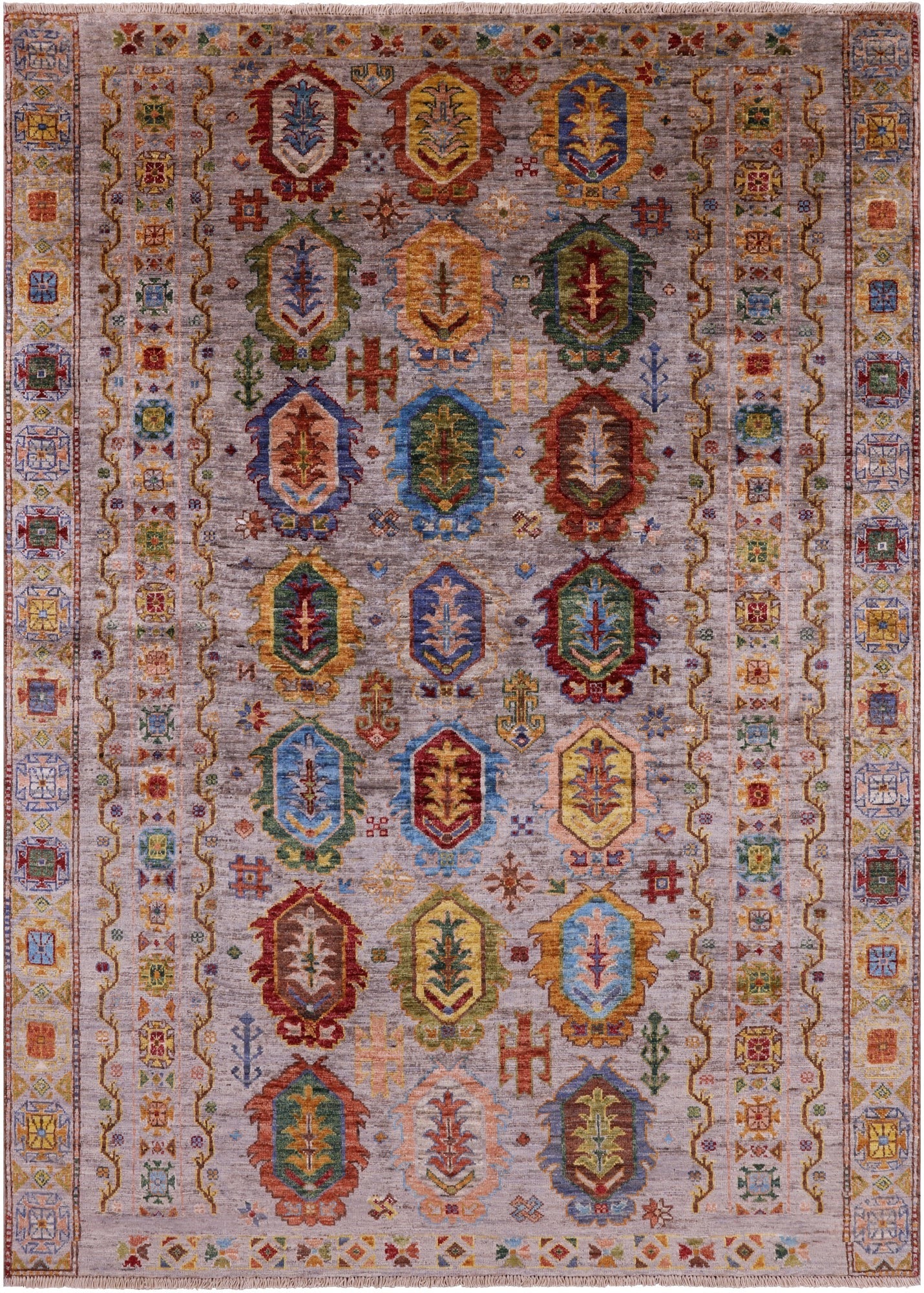 Tribal Persian Hand Knotted Wool Rug - 5' 0" X 6' 11" - Golden Nile