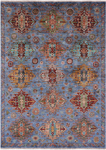 Blue Tribal Persian Hand Knotted Wool Rug - 5' 1" X 7' 0" - Golden Nile