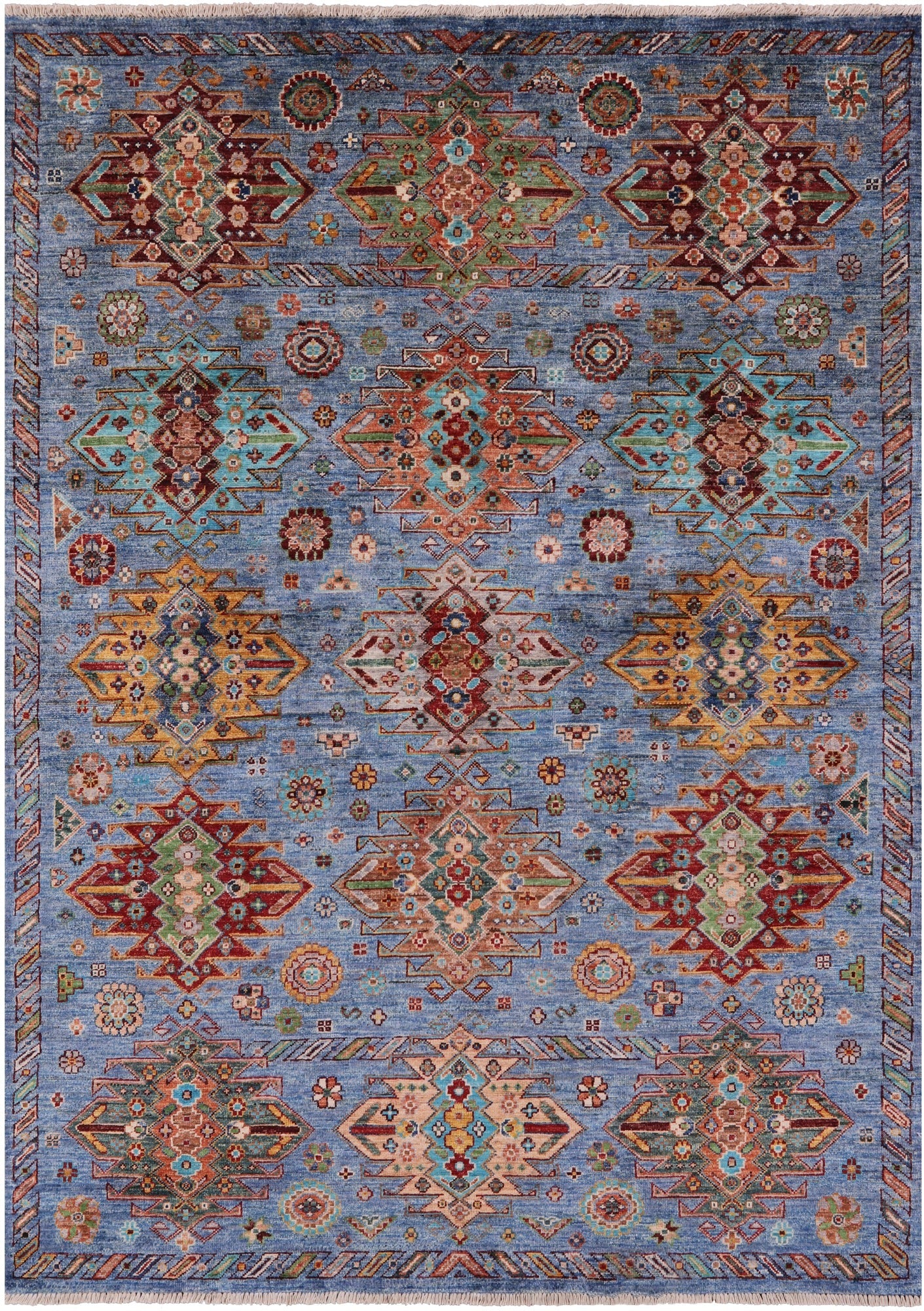 Blue Tribal Persian Hand Knotted Wool Rug - 5' 1" X 7' 0" - Golden Nile