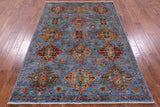 Blue Tribal Persian Hand Knotted Wool Rug - 5' 1" X 7' 0" - Golden Nile