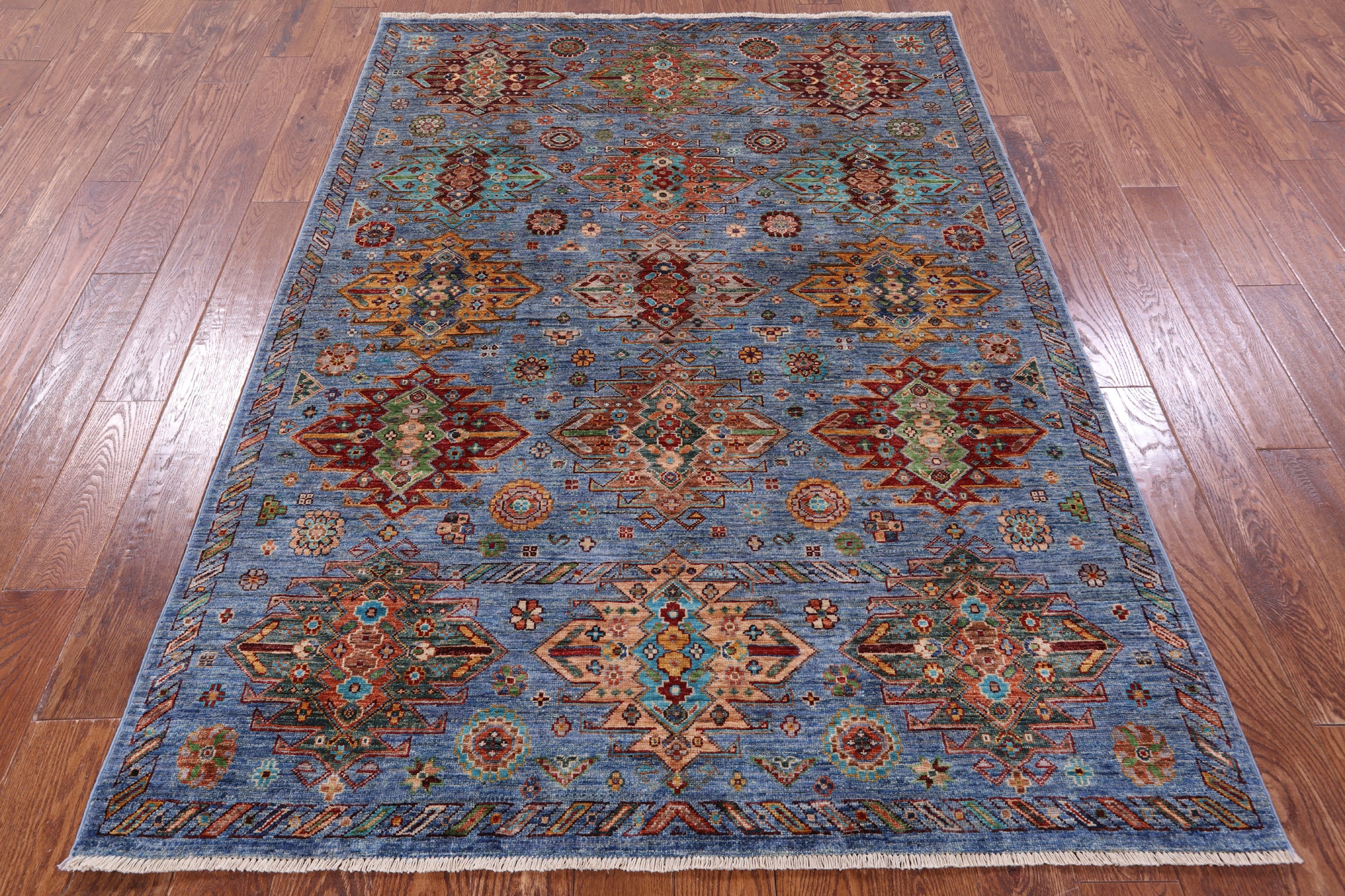 Blue Tribal Persian Hand Knotted Wool Rug - 5' 1" X 7' 0" - Golden Nile