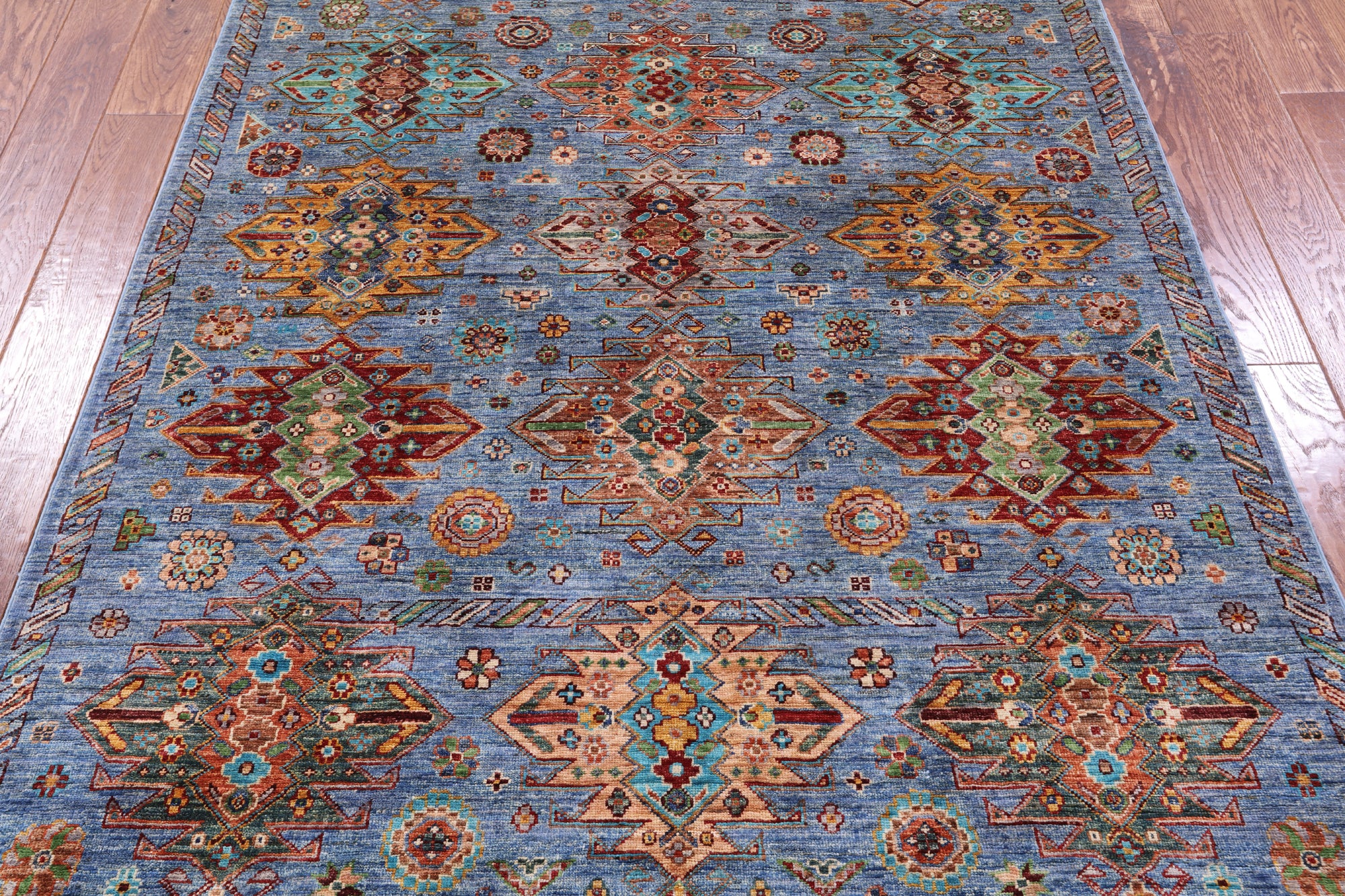Blue Tribal Persian Hand Knotted Wool Rug - 5' 1" X 7' 0" - Golden Nile