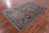 Blue Tribal Persian Hand Knotted Wool Rug - 5' 1" X 7' 0" - Golden Nile
