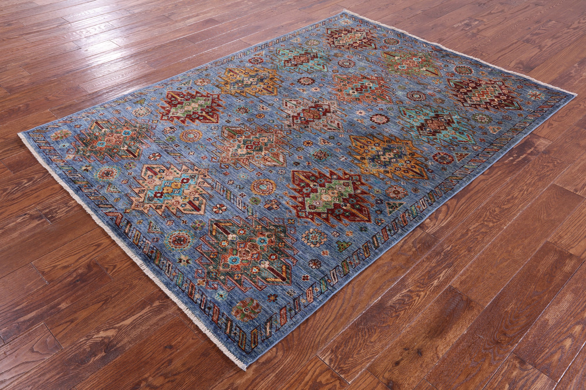 Blue Tribal Persian Hand Knotted Wool Rug - 5' 1" X 7' 0" - Golden Nile