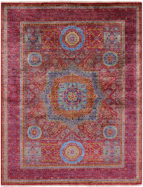 Red Mamluk Hand Knotted Wool Rug - 5' 0" X 6' 6" - Golden Nile