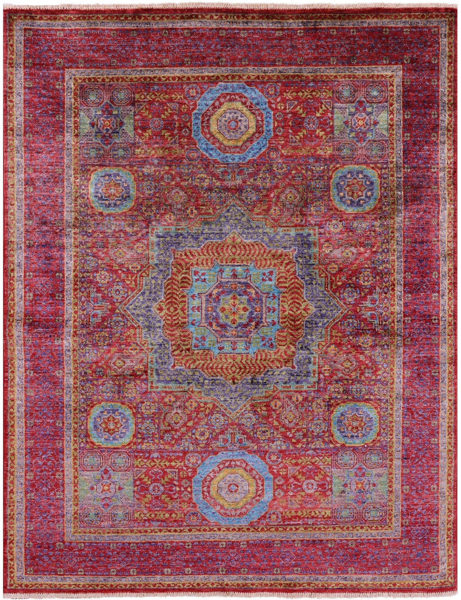 Red Mamluk Hand Knotted Wool Rug - 5' 0" X 6' 6" - Golden Nile