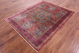 Red Mamluk Hand Knotted Wool Rug - 5' 0" X 6' 6" - Golden Nile