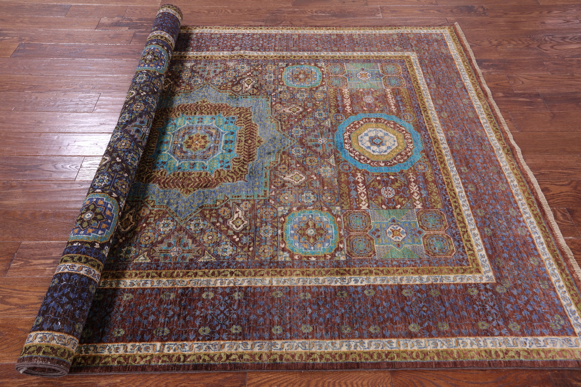 Geometric Persian Mamluk Handmade Wool Rug - 5' 8" X 8' 3" - Golden Nile