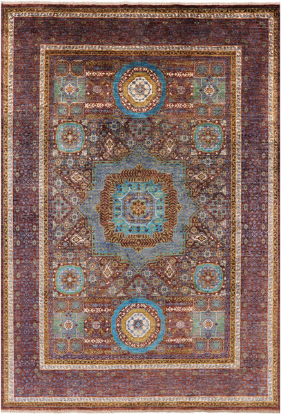 Geometric Persian Mamluk Handmade Wool Rug - 5' 8" X 8' 3" - Golden Nile