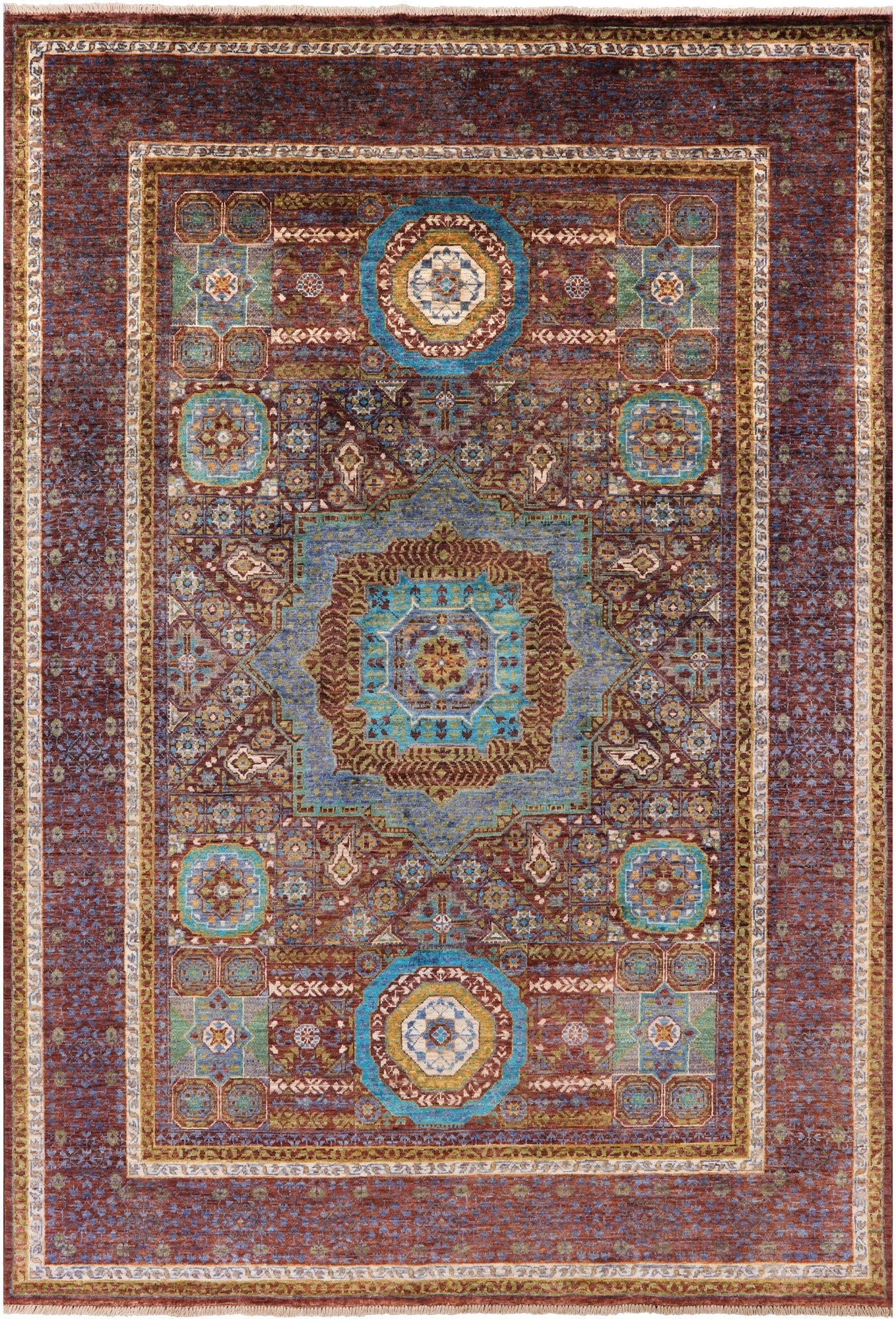 Geometric Persian Mamluk Handmade Wool Rug - 5' 8" X 8' 3" - Golden Nile