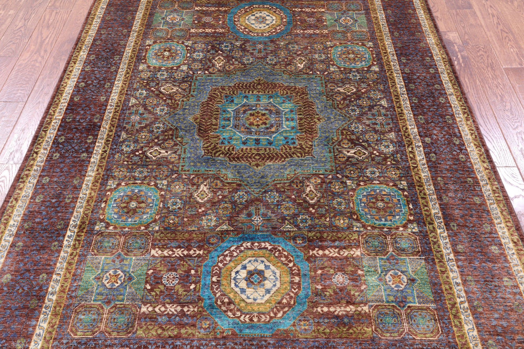Geometric Persian Mamluk Handmade Wool Rug - 5' 8" X 8' 3" - Golden Nile