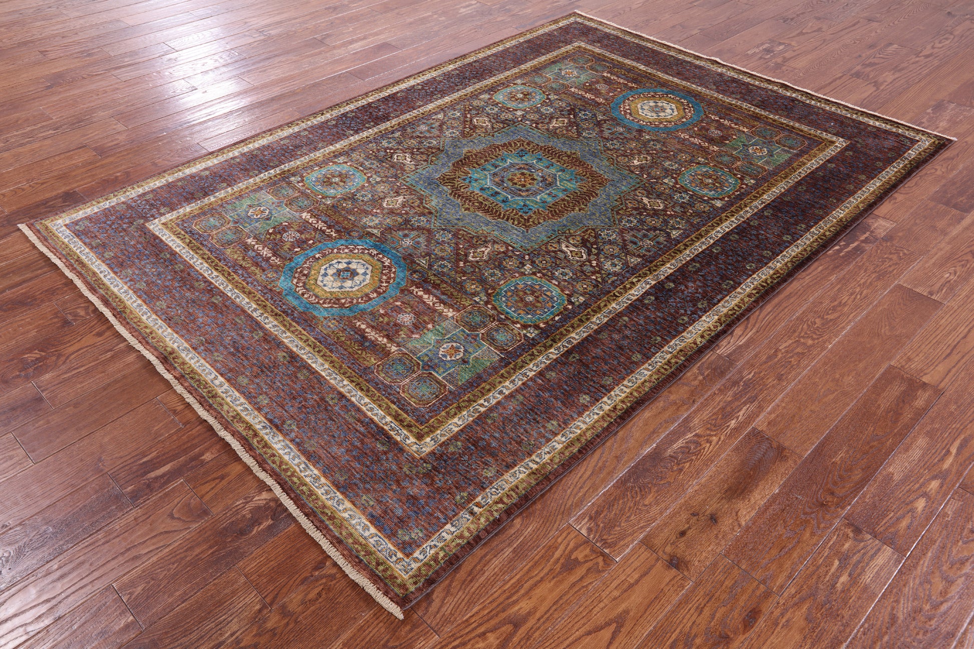 Geometric Persian Mamluk Handmade Wool Rug - 5' 8" X 8' 3" - Golden Nile