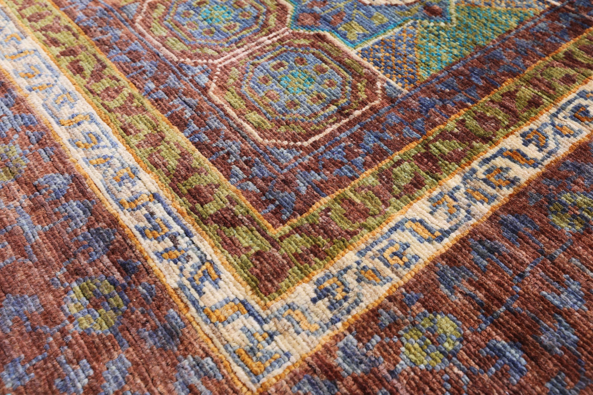 Geometric Persian Mamluk Handmade Wool Rug - 5' 8" X 8' 3" - Golden Nile