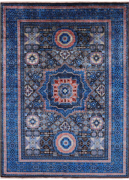 Brown Geometric Persian Mamluk Handmade Wool Rug - 5' 7" X 7' 6" - Golden Nile
