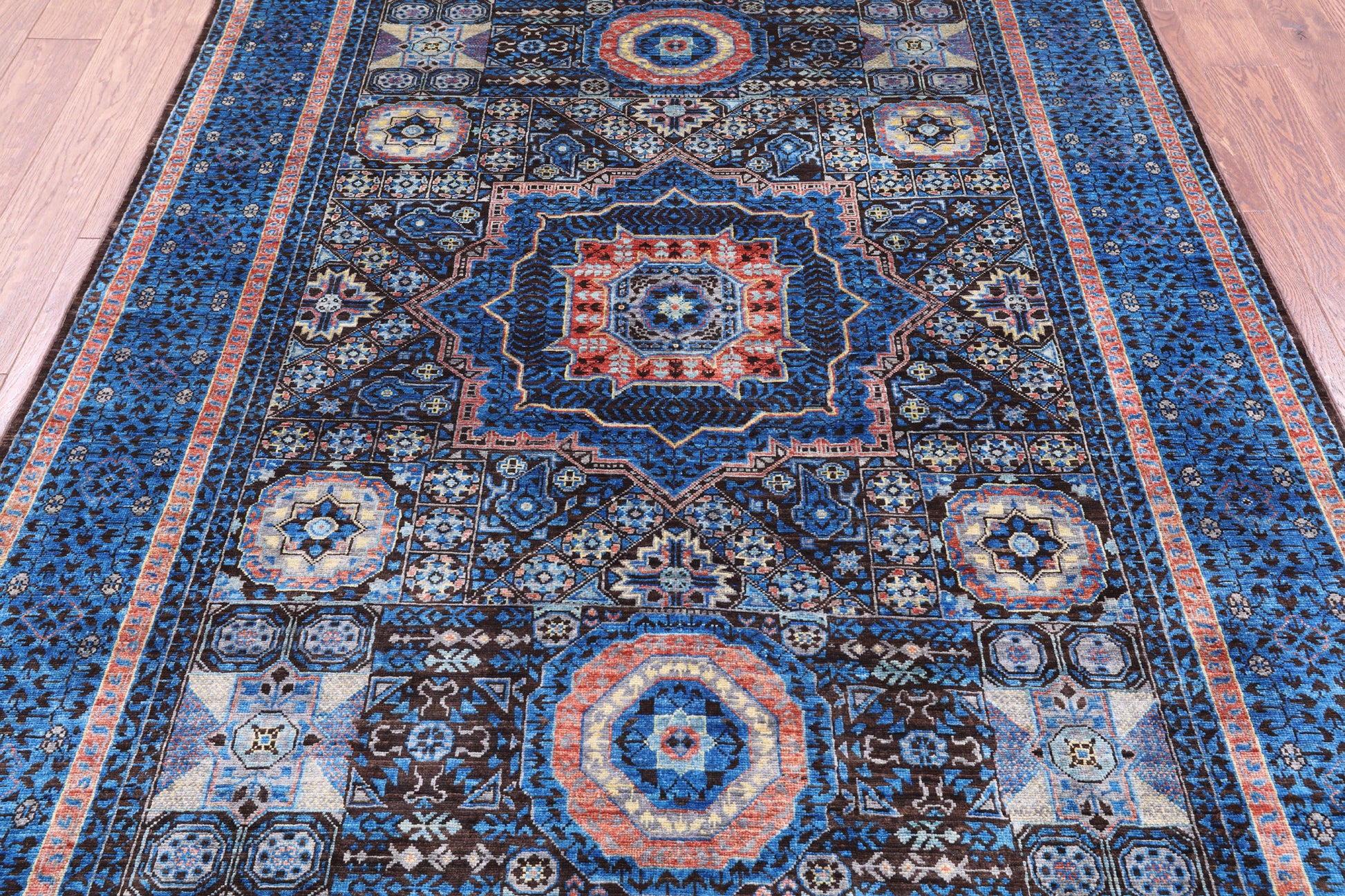 Brown Geometric Persian Mamluk Handmade Wool Rug - 5' 7" X 7' 6" - Golden Nile